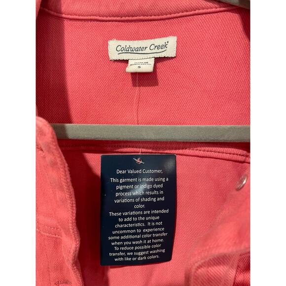 NWT Coldwater Creek Button-Front Knit Denim Trucker Jacket Pink Primrose Small - Picture 2 of 4